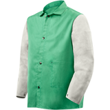 Weldlite Plus™ Hybrid 9 oz FR Cotton With Leather Sleeves Jacket - 30" Green/Gray