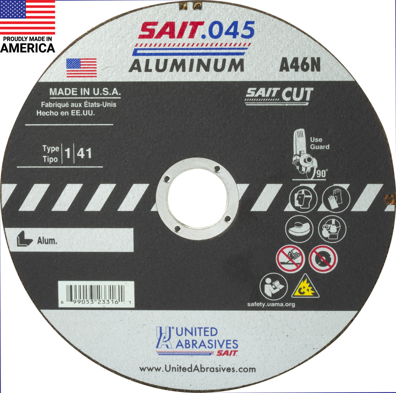 United Abrasives-SAIT 23314 A46N Aluminum Cut-Off Wheels (Type 1/Type 41 Flat) 4-1/2" x .045" x 7/8"