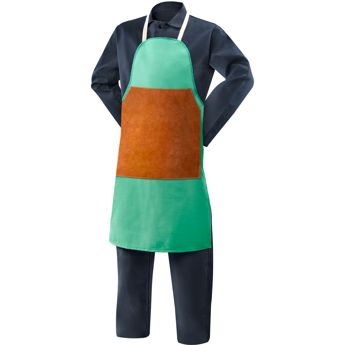 12 oz FR Cotton Bib Apron With Leather Patch - 36" Green