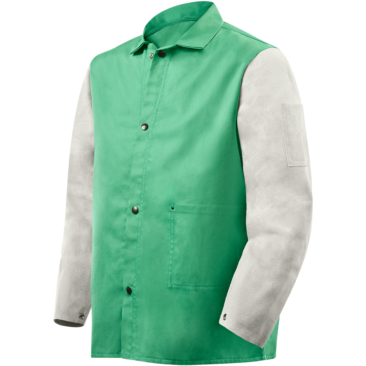 Weldlite Plus™ Hybrid 9 oz FR Cotton With Leather Sleeves Jacket - 30" Green/Gray